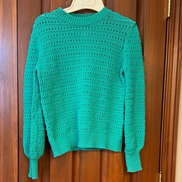 J Crew Balloon Sleeve Pointelle Patina Green Crewneck women’s size XS - Picture 1 of 6